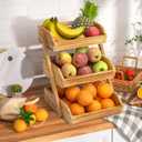 Merysen 3 Tier Wooden Fruit Basket For Kitchen, Bread Vegetable Fruit Basket Bowl Stand, Farmhouse Fruit Bowl for Countertop, Large