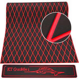 94.5" 37.8" EVA Foam Boat Decking Sheet Faux Teak Decking Self-Adhesive Marine Yacht RV Swimming Pool Boat Flooring Motorboat Non-Skid (Dark Gray and Red Stripes)