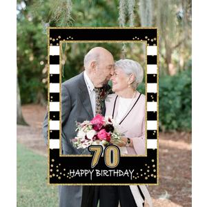LaVenty Black Gold Glitter 70th Birthday Party Photo Booth Props for Adults Kids Birthday Party Decorations Supplies (70th)