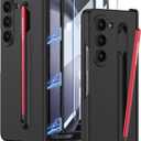 Case for Samsung Galaxy Z Fold 5 with S Pen Holder & S Pen,Luxury Case with Magnetic Hinge Protection and Front Screen Protector,Hard PC Shockproof Protective Cover for Samsung Z Fold 5 (Black+Red Pen)