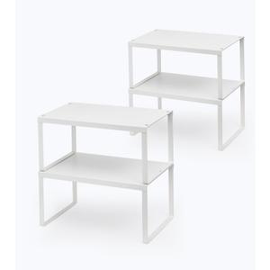 Cabinet Organizer Shelf, Set of 4 Cabinet Shelves, Stackable Metal Kitchen Counter Organizer, Adjustable Countertop Cupboard Pantry Shelf Riser Storage Rack, White