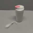 16oz Ceramic Travel Mug with Lid- 100% Real Ceramic Liner (No Coating), Heat-Resistant Outer Wall, Leak-Proof Lid with Detachable Strap, Fits Car Cup Holder (White - Pink)