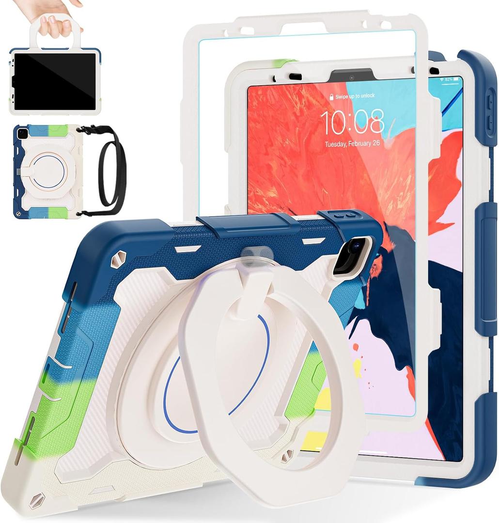 ROISKIN for iPad Pro 11 Case 4th 3rd 2nd 1st Generation (2022 2021 2020 2018) with Screen Protector for Boys[15ft Drop Protection] iPad Air Case 5th 4th Gen (2022 2020) 10.9 inch with 360 Stand (Ring Stand-Blue)