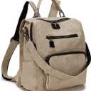 RAVUO Backpack Purse for Women, Fashion Leather Handbags Designer Convertible Satchel Ladies Shoulder Bag 3 Ways to Carry (Beige)