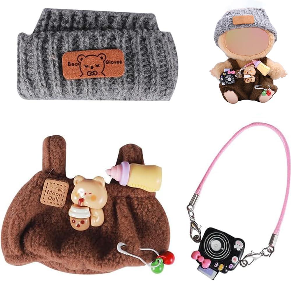 Doll Clothes, 3-Piece Cute Style Set for 5.91"-6.69" Dolls, Premium Doll Outfit with Accessories, Brown Romper + Gray Hat + Small Camera, Just Clothes