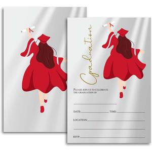 FujLoy 20 Cards with Envelopes, graduation party invitations 2026, 2026 College, High School, University Grad Celebration. (Red)