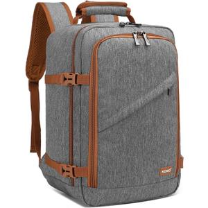 Kono Carry on Backpack, 16" Airplane Approved Under Seat Travel Backpack for Men and Women, Waterproof Lightweight Daypack for Flight 20L (Grey/Brown, Small)