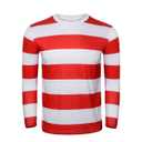 Adult Men Red and White Striped Tee Shirt Glasses Hat Outfit Suit Set Halloween Cosplay Costume Party Props (Large, Adult Men)