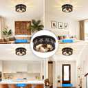 12.6 inch Black Flush Mount Ceiling Light Fixtures, 3-Light Ceiling Mount for Industrial, Crystal Light Fixtures for Farmhouse, Bedroom, Living Room, Kitchen, Hallway and Foyer (2 Pack)