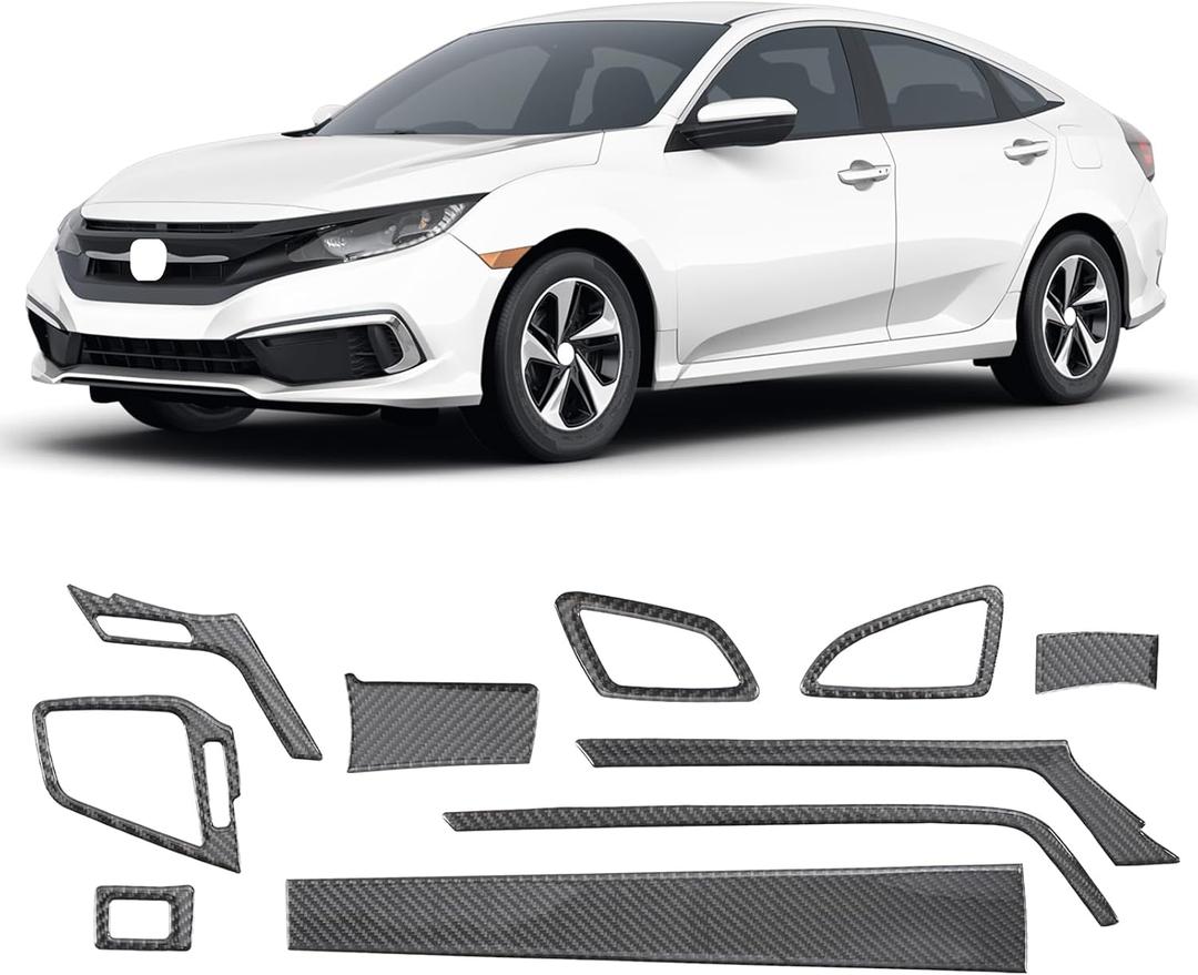 10PCS Real Carbon Fiber Interior Trim Kit Compatible with 2016-2021 10th Gen Honda Civic  Center Console Dashboard, Gear Panel, AC Air Vent, Interior Decor Sticker Accessories