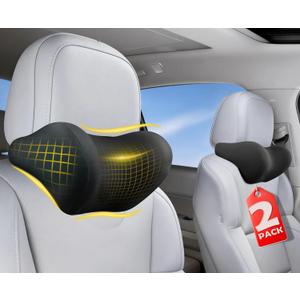 2-Pack Car Neck Pillow: Ergonomic Memory Foam Car Headrest Pillow, Neck Support Pillow for Long Drives, Headrest Support Cushion for Pain Relief, Universal Fit for Cars, SUVs & Trucks  Black