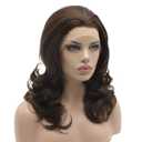 Lushy Medium Length 16inch Ash Brown Mix Wig Heat Friendly Heavy Density Synthetic Lace Front Wig