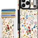 Shorogyt for iPhone 17 Pro Case Wallet - Fits 5 Cards, Compatible with Magsafe Detachable Magnetic Credit Card Holder Leather Cardholder Cute Phone Cover Women Girls for Apple 17Pro, Floral