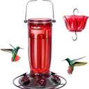 Kingsyard Glass Hummingbird Feeder for Outdoors Wild Bird Feeder with 6 Feeding Ports Hanging for Garden Yard, Red (Ant Moat Included)