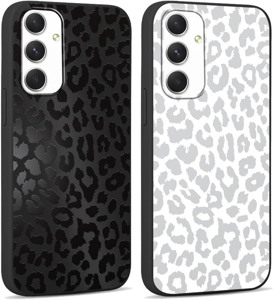 2 Pack Cute Cheetah Print for Samsung Galaxy A54 5G 6.4" Phone Case,Luxury Leopard Pattern Design Cases Soft Silicone TPU Shockproof Protective Cover for Women Girls-Black & White