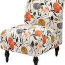 Iauddy Armless Accent Slipper Chair Cover Slipcover, Stretch Spandex Printed Removable Non-Slip, Slip Cover for Accent Chair Without Arms Furniture Protector for Living Dining Room (Beige/Orange, 1) 11"D x 23.6"W x 25.5"H