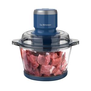 La Reveuse Food Processor,Electric Food Chopper with 7-Cup (1.7L) Glass Bowl, 4 Bi-Level Blades for Chopping,Grinding,Mincing,Whisking,Meal Prep,300W,Blue