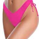 SHEKINI Women's Bikini Bottom V Cheeky High Cut Thong Tie Side Swimsuit Bottom Brazilian Swim Bottom (L)