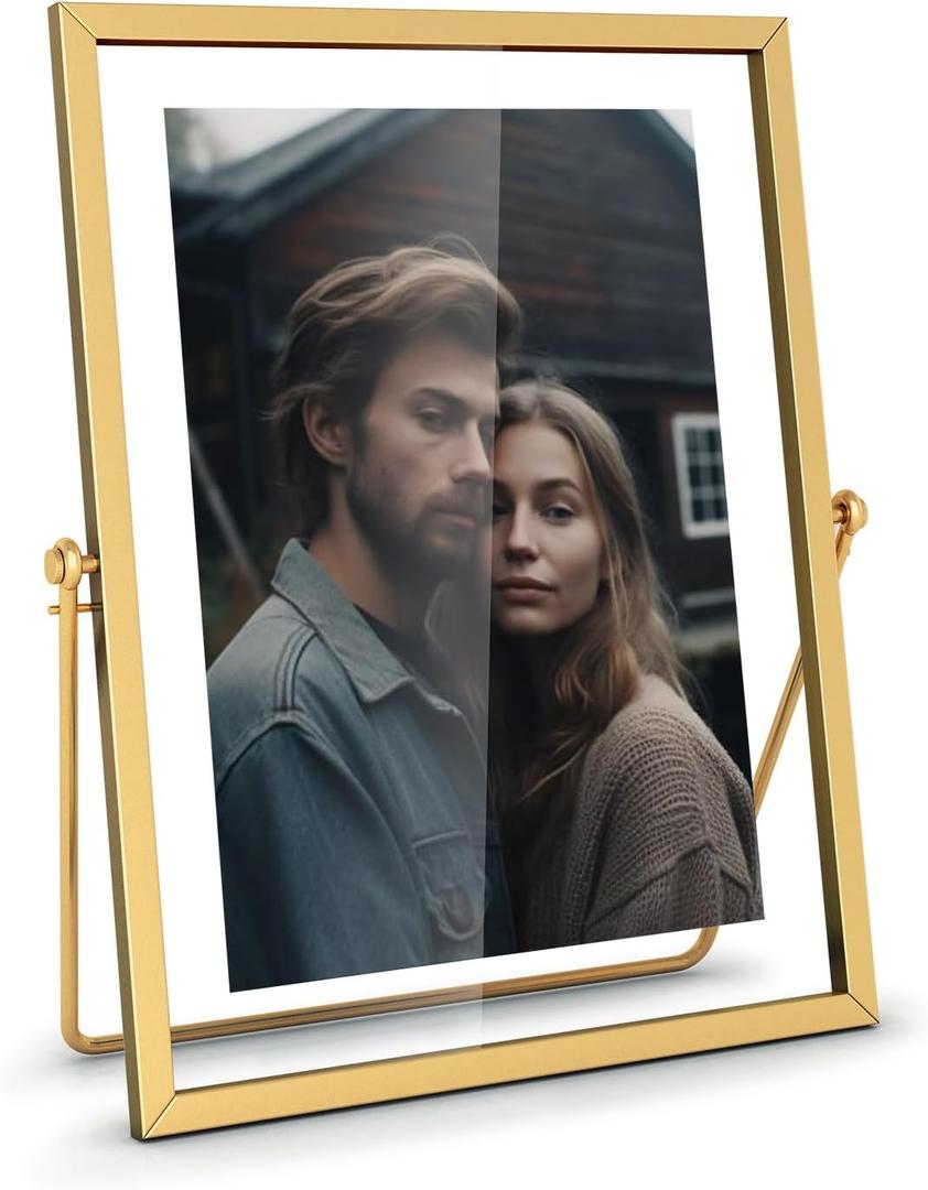 5x7 Floating Picture Frame, Gold Photo Frame, Metal Pressed Flowers Desk Picture Frame with Glass for Multiple Photo Sizes (4x6, 5x7, 6x8) Great for Photos, Gift, Pictures, Wedding, Portraits