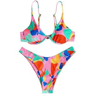 ZAFUL Womens High Cut Thong Bikini Set Swimsuits Cami String Sexy Bathing Suit, Medium