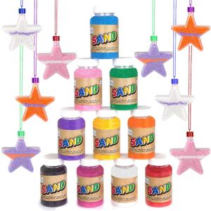 ArtCreativity 24pcs Super Pack Sand Art Kits for Kids Includes 10 Big Tubes of Colorful Sand Crafts for Kids & 14 Star Shaped Necklaces - Fun Party Favor, Prize and Crafts for Boys and Girls Ages 3+
