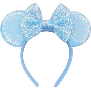 XINXIYAN Mouse Ears Headbands for Women Glitter Sequin Mouse Ears Bow Headband Birthday Party Princess Decoration (Blue, One Size)