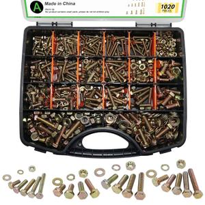 1020PCS Grade 8.8 Metric Bolt Assortment Kit -M4 M5 M6 M8 Heavy Duty Hex Bolts & Nuts with Washers,Yellow Zinc Plated(12-30mm), Automotive/Furniture Hardware,Assorted Metric Fasteners for DIY & Repair