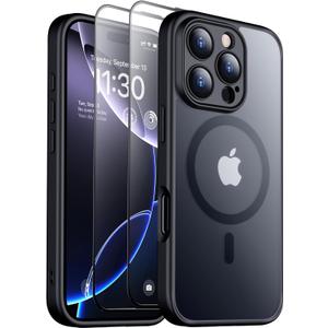 SPIDERCASE Designed for iPhone 16 Pro Case, Magnetic [2+Full Coverage Tempered Glass Screen Protector] [Full Camera Protection] Anti-Fingerprint Anti-Scratch for iPhone 16 Pro 6.3, Black