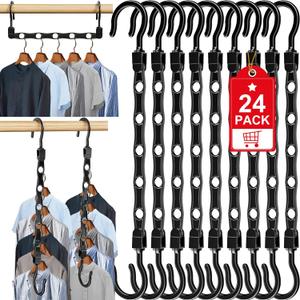 24 Pack Hangers Space Saving Magic Space Saver Storage Smart Plastic Clothes Hanger Organizer Closet Organizers and Storage for Closet Wardrobe Apartment College Dorm Room Essentials, Black