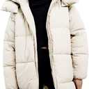 Gihuo Womens Quilted Puffer Coat Hoodie Winter Oversized Mid-Length Padded Down Jacket Warm Heavyweight Bubble Outerwear (Small, Beige)