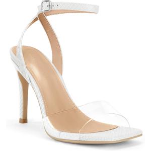 Coutgo Womens Clear Heels Sandals Square Toe Ankle Strap Sexy High Heeled Stiletto Dress Shoes, 9