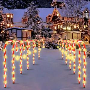 Quimoy 12Pcs Candy Cane Lights, 21'' Solar Christmas Decorations Outdoor, Candy Cane Pathway Lights with 8 LightingModes, Waterproof Christmas Yard Decorations for Lawn Driveway Walkway Sidewalk (Red)