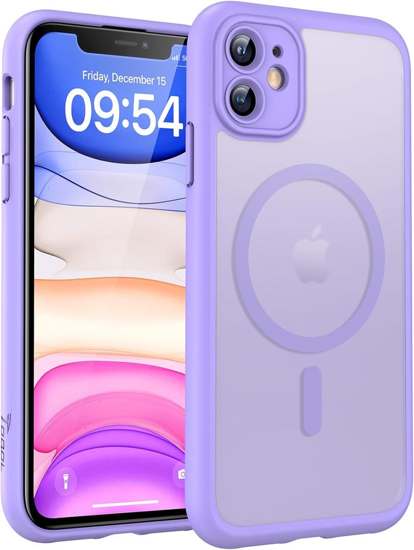 TOCOL for iPhone 11 Case, Compatible with Magsafe, Full Camera Protection, Built-in Magnets, Drop Protection, Translucent Matte Phone Case for iPhone 11 6.1 inch (Light Purple)