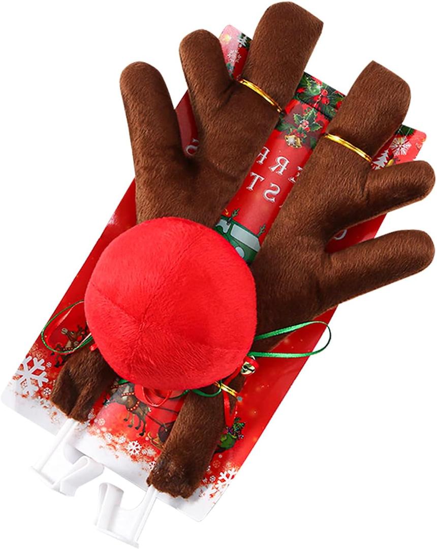 Car Reindeer Kit, Premium Auto Christmas Decoration Set with Antlers & Red Nose & Jingle Bells, Universal Reindeer Ornament Kit Exterior Accessories for Car SUV Truck (Coffee)