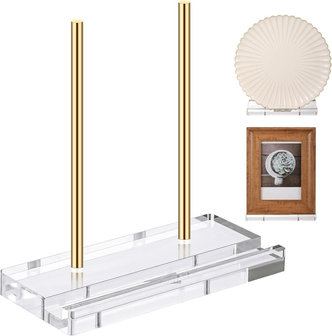 Tabletop Acrylic Display Stand Clear Easel Acrylic Book Display Holder Artwork Storage Rack for Picture Plate Frame Albums Record Magazine Tablet Canvas Board(Gold,7.8 x 3.5 x 7.8 Inch)