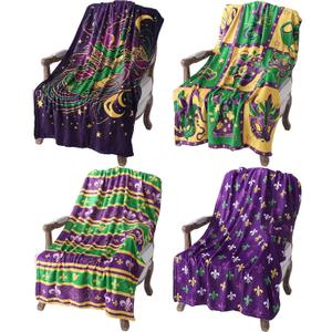 Moukeren 4 Pack Mardi Gras Throw Blanket Soft Flannel Throw Decor with Alligator Mask Fleur De Lis Design for Sofa Couch Mardi Gras Party Holiday Home Decorations 40"x50"