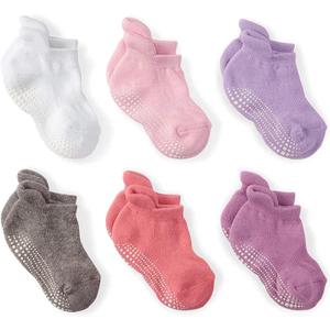 LA ACTIVE Non Slip Grip Ankle Boys and Girls Socks with Non Skid for Babies Toddlers and Kids Back to School (1-3T, Pinks - 6 Pairs)