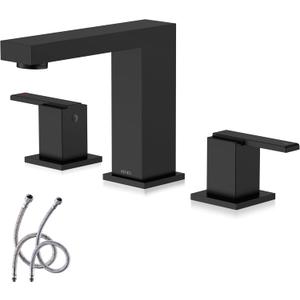 KENES Matte Black Widespread Bathroom Faucet Two Handle Bathroom Sink Faucets Black 3 Hole, 8-Inch 3 Pieces Bathroom Vanity Faucet Lavatory Faucet with Supply Lines, KE-9050-2