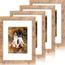 iRahmen 9x12 Picture Frame Set of 4 with Tempered Glass, Rustic Brown Frame Display 6x8 Pictures with Mat or 9 x 12 Without Mat, Wooden 9 x 12 Photo Frame for Wall Mount and Tabletop Display