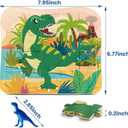 Wooden Dinosaur Puzzles for Kids Ages 4-6, 4 in 1 Gift Box 4-Pack 20-Piece Jigsaw Puzzles Come with 4 Small Dino Figures,Preschool Educational Toys Gifts for Kids Boys Girls Ages 3+