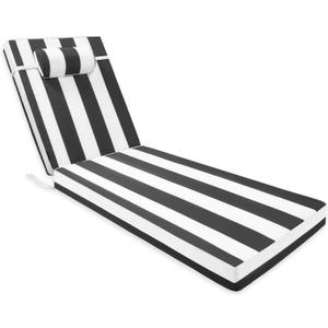Chaise Lounge Cushion for Outdoor Furniture, Waterproof, Fade-Resistant and Tear Resistant, Patio Lounger Pads with Removable Cover for Pool, Deck, Lawn, 72x21x4 Inch, Black & White Stripe