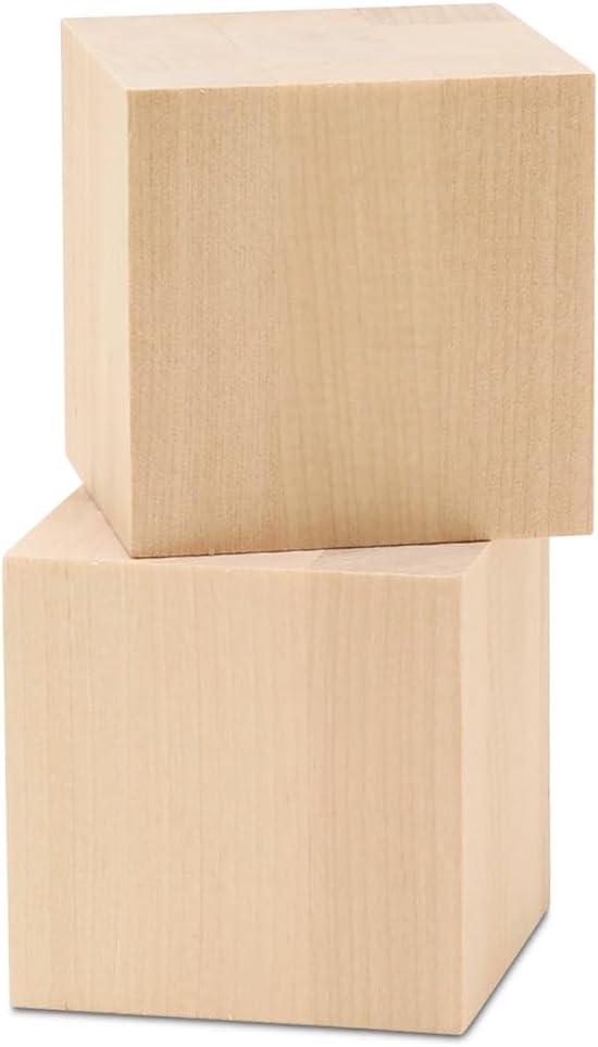 DIY Wooden Cubes 2-1/2-inch, Pack of 2 Large Wooden Blocks, Unfinished Wood Blocks for Crafts, STEM, Dice, and Building Blocks for Stacking, by Woodpeckers