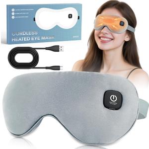 Heated Eye Mask for Dry Eyes Relief, Cordless Eye Mask with 3 Heat Settings, Washable Eye Cover, Warm Heating Pad for Stye Eye Treatment & Travel Use (Gray)
