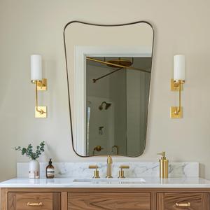 ANDY STAR Gold Mirror, 24x36 Irregular Wall Mirror, Gold Antique Bathroom Vanity Mirror, Brass Mirrors for Wall, Asymmetrical Mirror in Rust-Proof Stainless Steel Metal Frame, Wall Mount Vertically