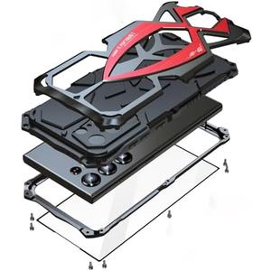 Lunivop for Samsung Galaxy S25 Ultra Case 6.9 '' Metal Hard Phone Case Cover Case para Screw with Camera Protection Heavy Duty metalicas Military Grade Black Red