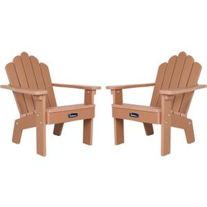 FUNBERRY Kids Outdoor Chair, HDPE Kids Adirondack Chairs Set of 2, All Weather Easy Installation Toddler Outdoor Chair with Ergonomic Design for Patio, Garden, Picnic, Backyard, Beach (Brown)