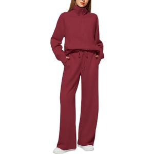 Casly Lamiit Women's 2 Piece Outfits Lounge Set 2025 Oversized Half Zip Sweatshirt Wide Leg Sweatpant Set Sweatsuit Tracksuit, S