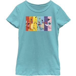 Pokemon Girls Poke Rainbow Short Sleeve Tee Shirt, Tahiti Blue, X-Large