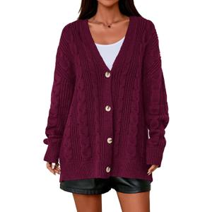 PRETTYGARDEN Womens Chunky Cardigan Sweaters 2025 Fall Oversized Cable Knit Long Sleeve Open Front Cardigans Winter Clothing (Red, S)