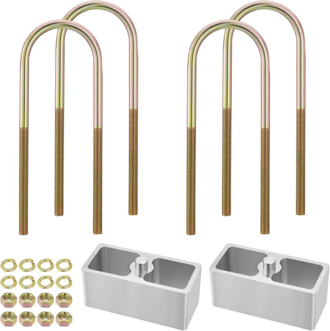 2 inch Universal Leaf Spring Lowering Block Kits, 5" Length x 2-1/3" Width Blocks, with 4 Pack Heavy Duty Galvanized U-Bolts